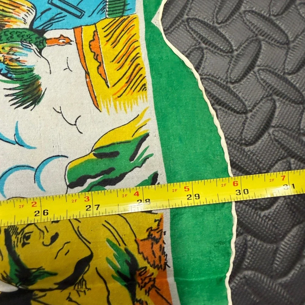 Vintage South Dakota Souvenir Scarf Women Large Green Silk Blend Map Scalloped